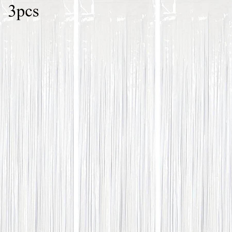 3pcs White Tassel Garland Backdrop Curtains Birthday Party Decor Aluminum Foil Tassel Curtain Backgrounds for Graduation Wedding