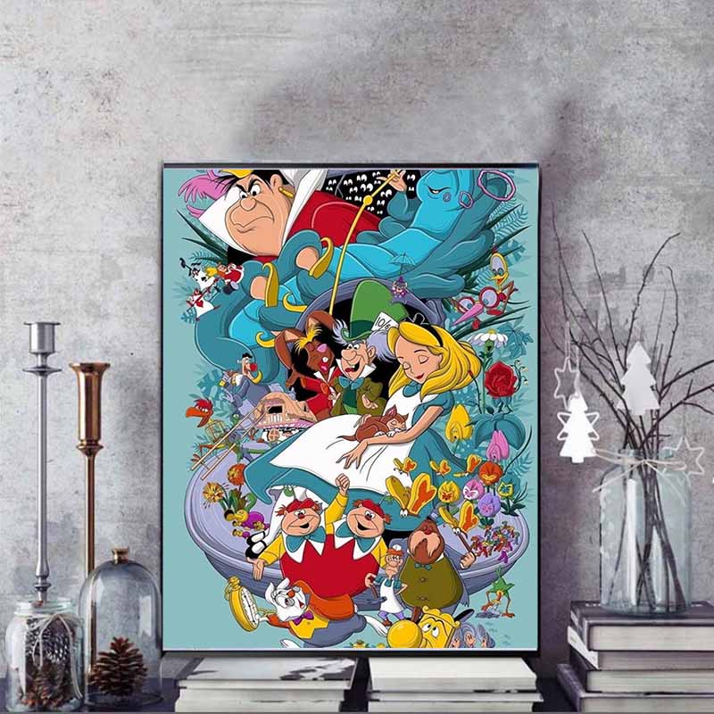 Disney 5D DIY Diamond Painting Alice In Wonderland Illustration Cartoon Full Diamond Mosaic Diamond Painting Art Wall Decoration Craft Set