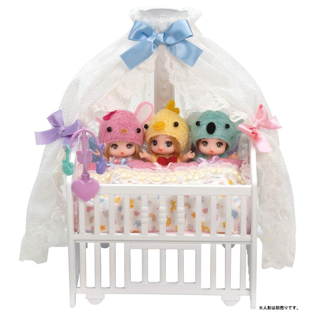 TAKARA TOMY Triplet Baby Doll Pretend Play Toy for Ages 3 and Meets Toy Safety Standards and ST Mark "Licca-chan LF-09 Crib" Dress-up Up, Certified.