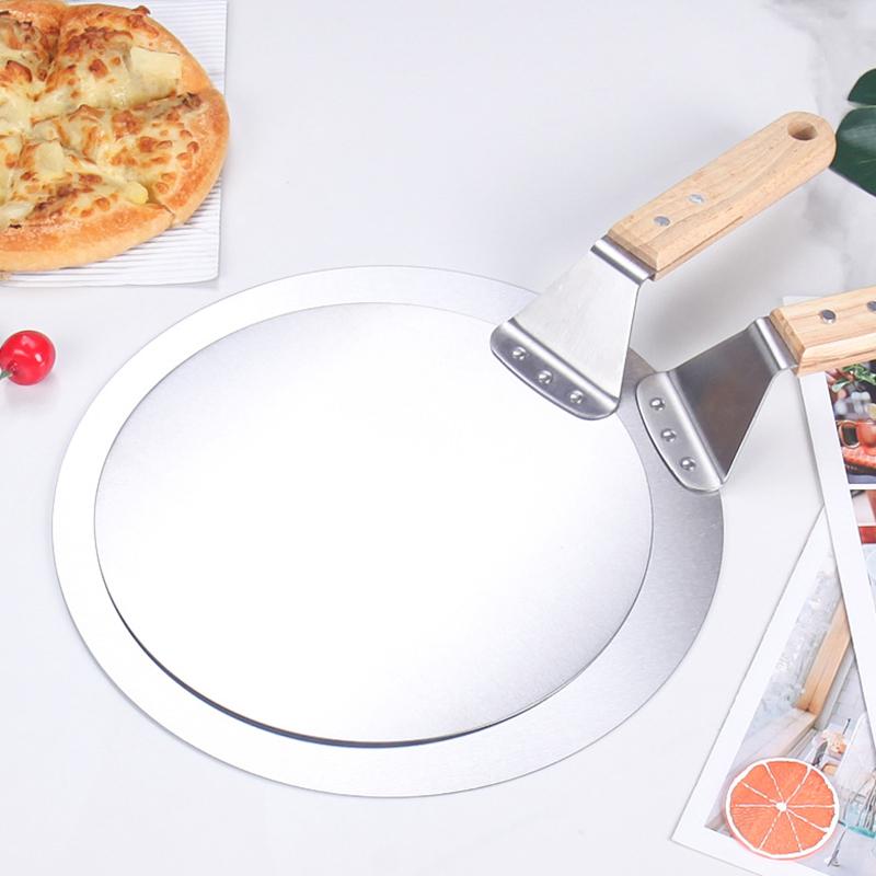 1Pc Pizza Shovel Pastry Tools Accessories Pizza Peel Round Stainless Steel Non-Stick Pizza Paddle Spatula With Oak Wooden Handle