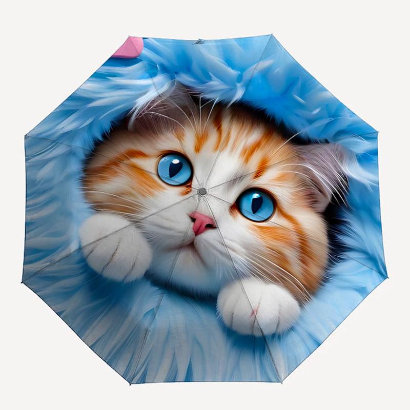 

1pc Cat Print Auto-Fold Umbrella with One-Touch Open/Close - 8 Reinforced Ribs for Windproof Stability, yy251118121