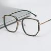 Anti Blue Light Flat Lens for Both Men and Women, Fashionable Metal Frame Glasses, Square Large Frame Flat Lens