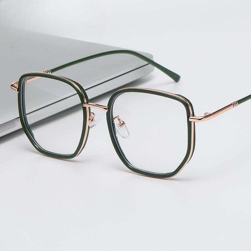 Anti Blue Light Flat Lens for Both Men and Women, Fashionable Metal Frame Glasses, Square Large Frame Flat Lens