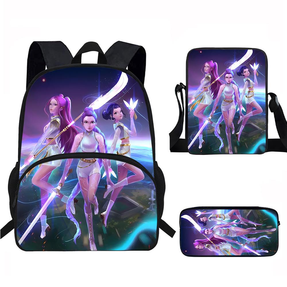 K-Pop Dämonenjäger 3-teiliges Schülerrucksack-Set Anime-Thema Trendiges bedrucktes Rucksack-Set