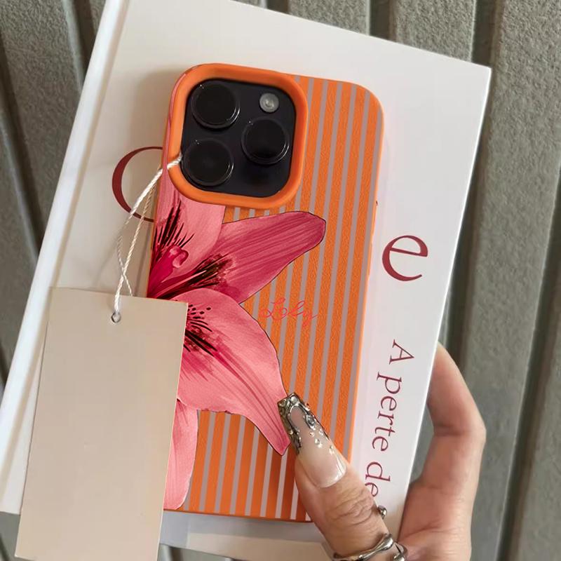 

Striped Lily Flower Lychee Texture Silicone Phone Case For iPhone 17 Pro Max 14 Plus 11 12 13 14 15 16 Pro 17 Air Soft Cover iPhone Air