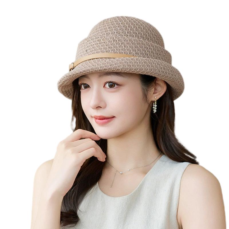 Summer Women's Rolled-Brim Fashion French-Style Elegant Small Hat Brimmed Fisherman's Hat Thin Breathable Sunshade Bucket Hat