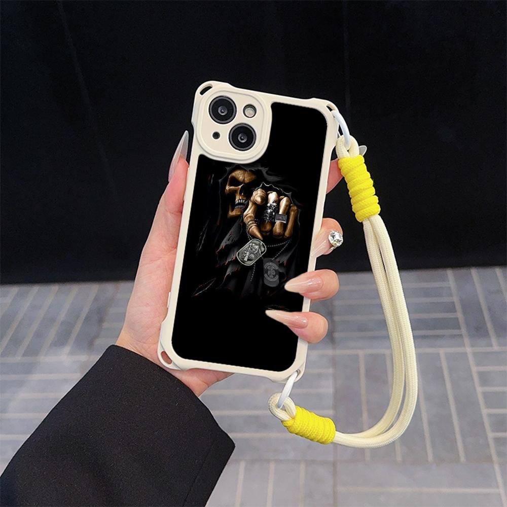 Ae80 Gesture Greeting Design Art Soft Phone Cases for iPhone 16 15 14 13 12 11 Pro Max 8 Plus XR with Wrist Strap Lanyard Corner Protection Back Cover
