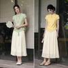 Elegant Chinese Style Plum Bamboo Print Top & Skirt Set