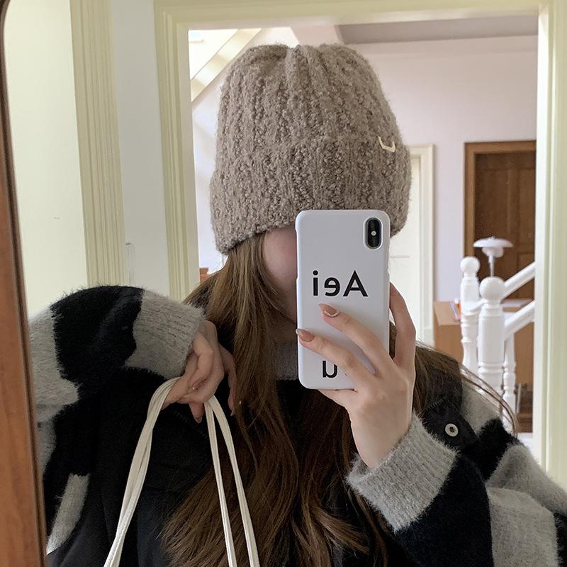 

Hat Autumn and winter basic versatile knitted wool hat cycling hat big head circumference hat білий