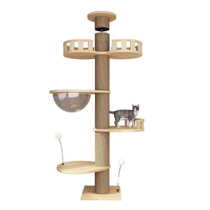 Cat Tree with Condo Scratching Board and Perch for Large Cats Made of Sisal and Solid Wood for All Cat Breeds