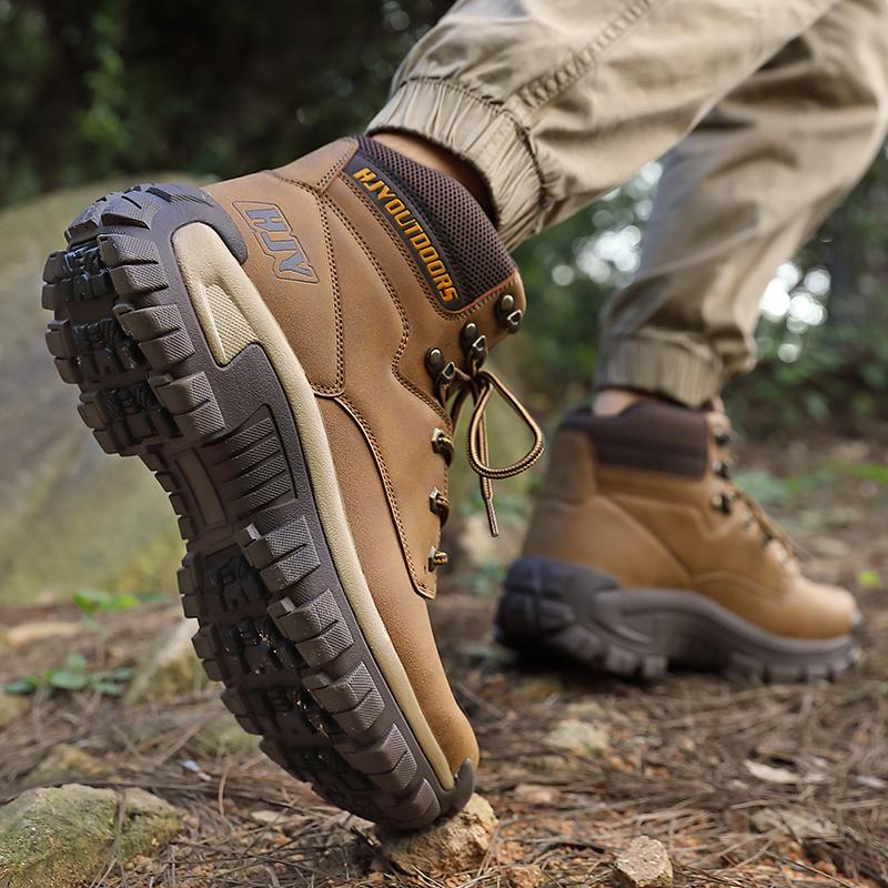 Botas de cano alto com cadarço Antiderrapantes Respiráveis Casuais Botins Masculinos Solado Grosso Absorção de Choque Sapatos de Caminhada ao Ar Livre Masculinos
