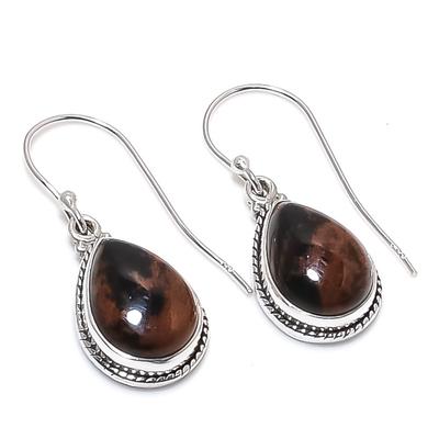 Natural Mahogany Obsidian Gemstone 925 Solid Sterling Silver Earring 1.25" F3Q77