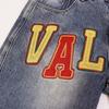 Trendige Vintage Herren-Jeansshorts, Oversize Street Style 3D-Aufnäher-Stickerei Knielange Shorts