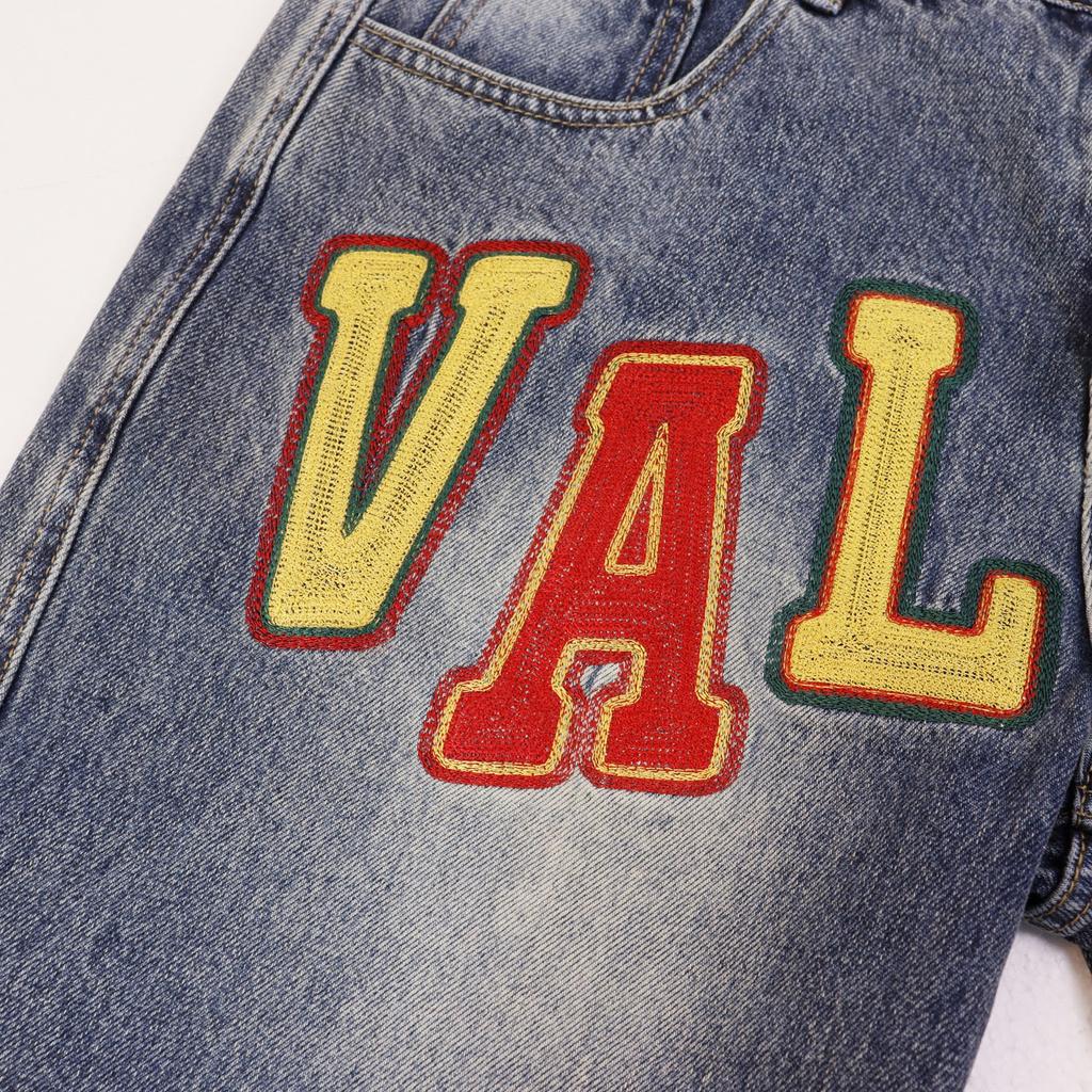 Trendige Vintage Herren-Jeansshorts, Oversize Street Style 3D-Aufnäher-Stickerei Knielange Shorts