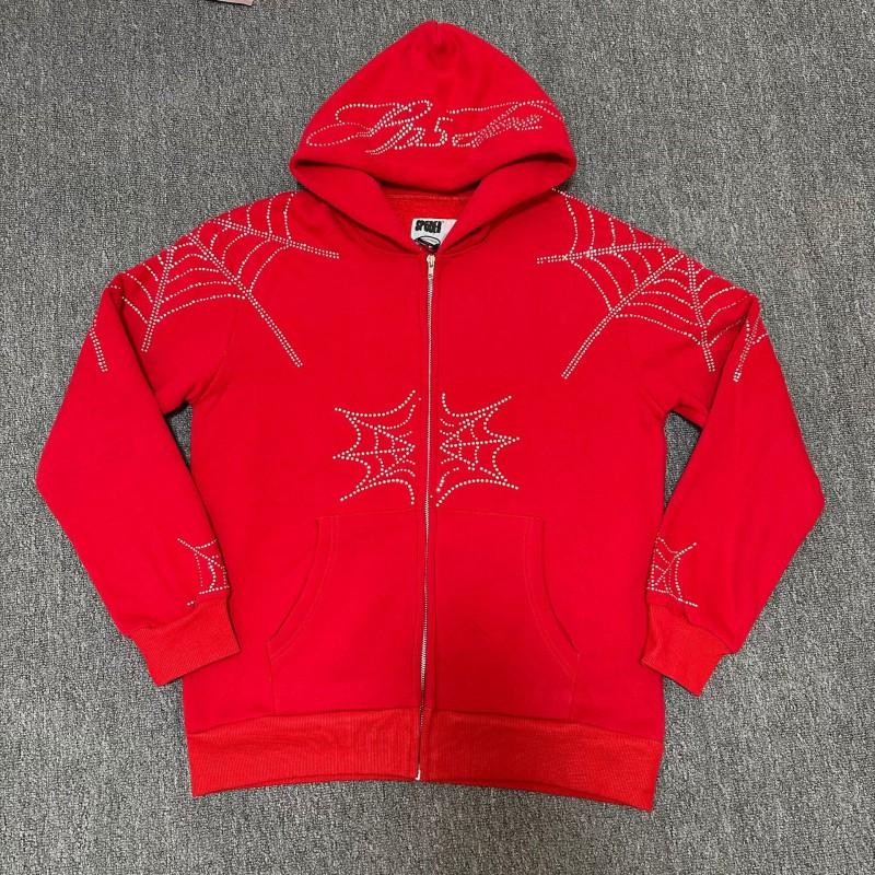 Felpa Sp5der FW23 Unisex Streetwear Pullover Felpa Con Stampa Ragnatela Vestibilità Larga Misto Cotone