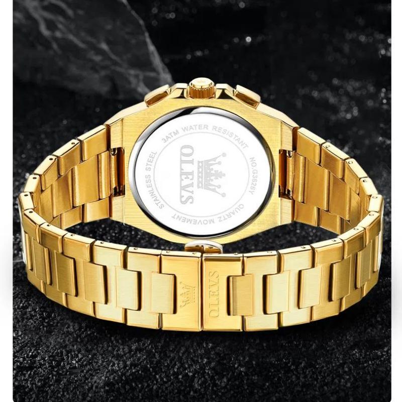 OLEVS Quartz Men Watch Multifunctional Luxury Wristwatch Diamonds Gold Stainless Steel Waterproof Clock