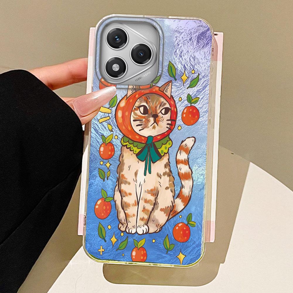 Luxury Black Cat Flower Glacier Texture Phone Case for Honor 400 200 Pro Magic7 6 5 Lite X9a X9c X8b X8a X8c Silicone Back Cover