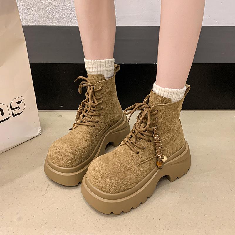 Solid Color Lace-up Platform Fashion Retro Fashion Boots Women's 2025 Autumn and Winter New Short Boots Martin Boots Versatile Boots