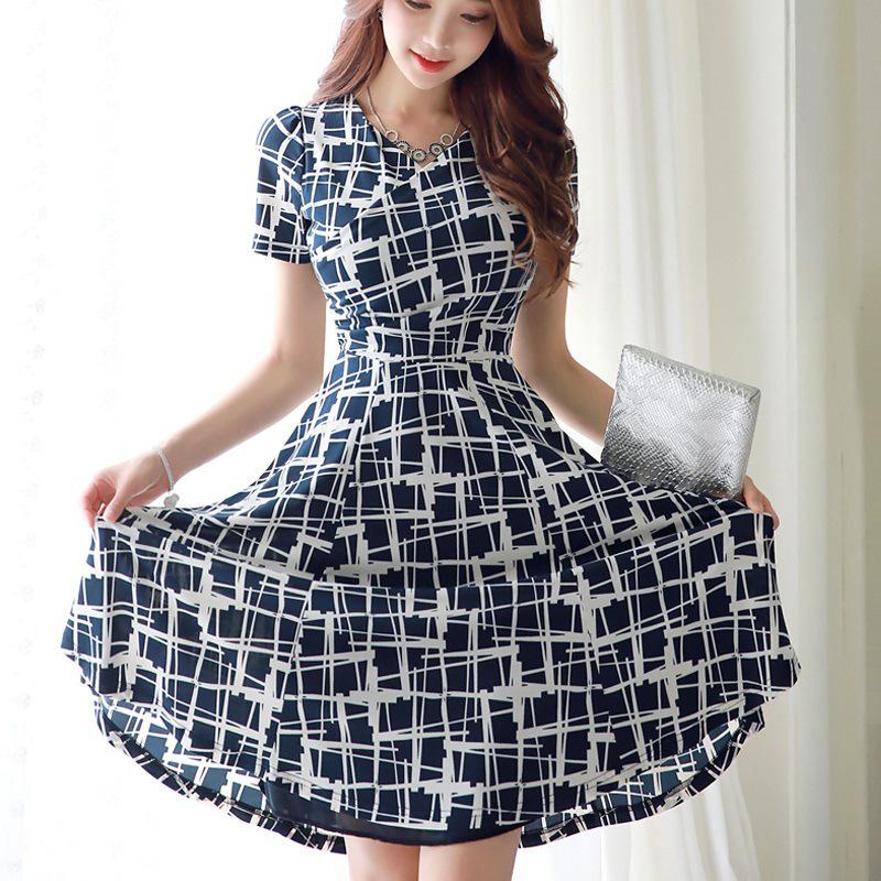 

Летнее корейское ретро-платье миди с оборками и принтом, стройнящее, для женщин, 2023 Extra Large