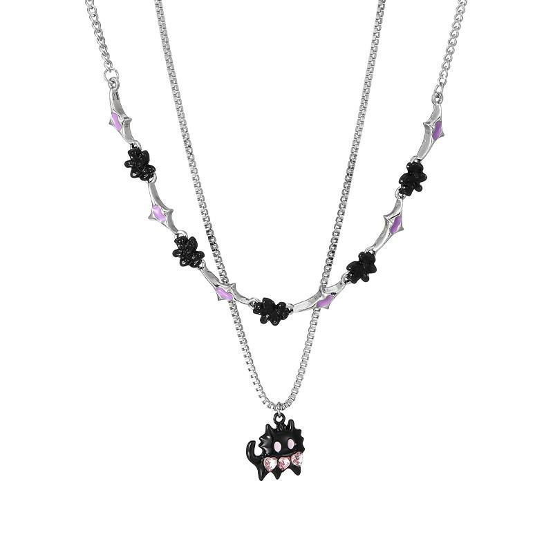 Sweet Cool Cat Pendant Y2K Necklace: Double Layer Clavicle Chain, Light Luxury Niche Accessory for Women