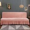 Stretch Velvet Futon Sofa Bed Cover Armless Thick Plush Sofa Cover with Skirt Sofa Slipcover Couch Cover Furniture Protector
