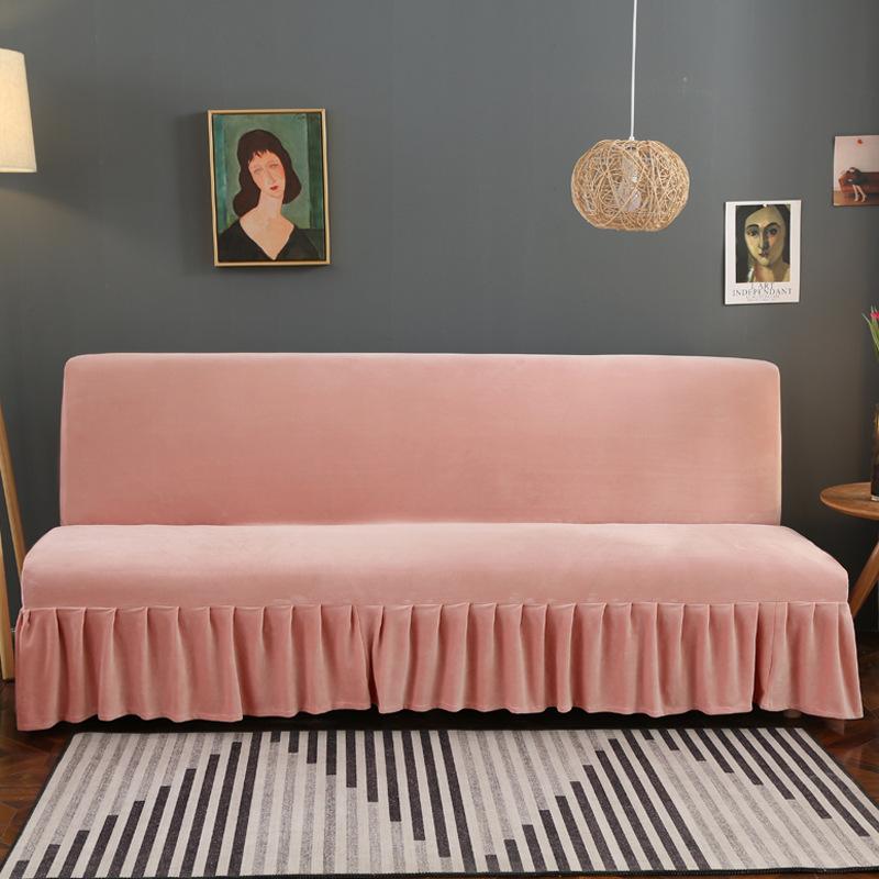 Stretch Velvet Futon Sofa Bed Cover Armless Thick Plush Sofa Cover with Skirt Sofa Slipcover Couch Cover Furniture Protector
