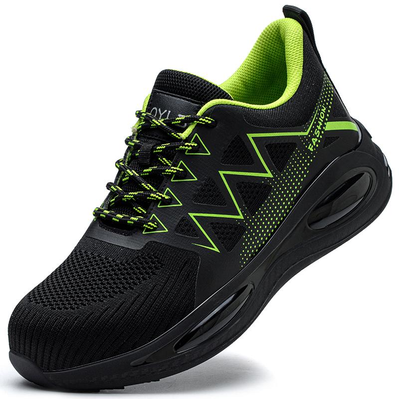 

Мужские дышащие высокие легкие туфли с застежкой на вращающейся кнопке и защитой от ударов со стальным носком, противоскользящие, защитные рабочие туфли 41 зелёный