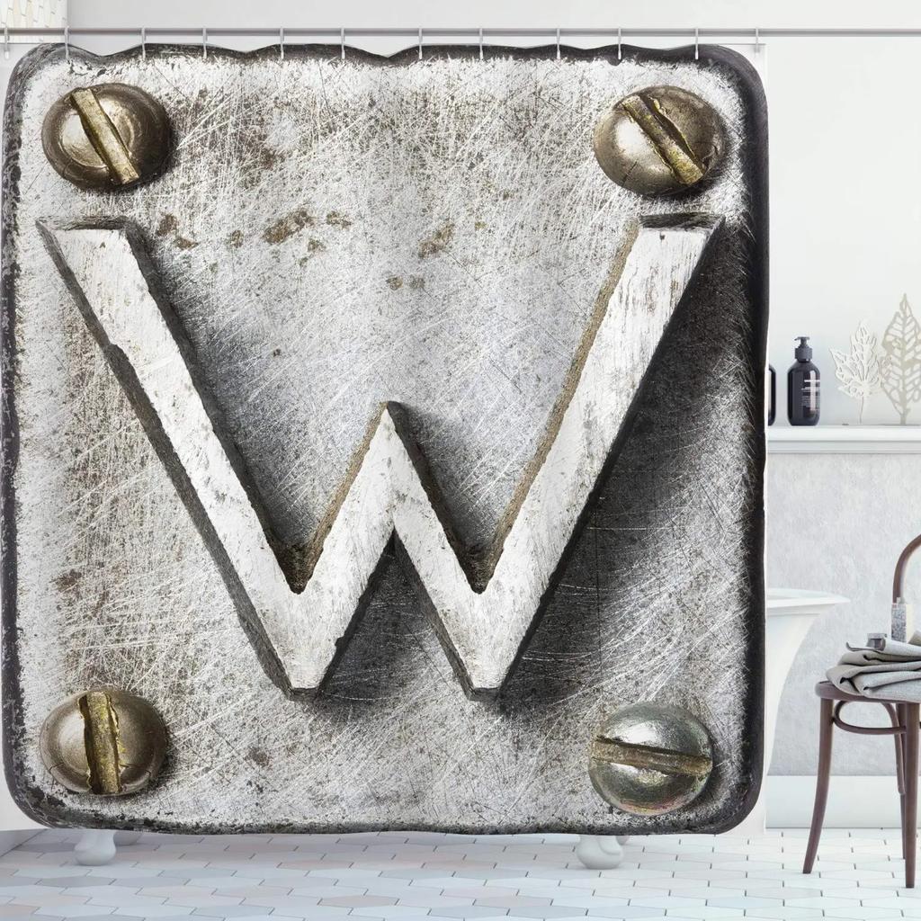 Průmyslový sprchový závěs, Steampunkový styl Antická mosazná kulatá upevňovací spona, Látkový koupelnový dekorační set s háčky