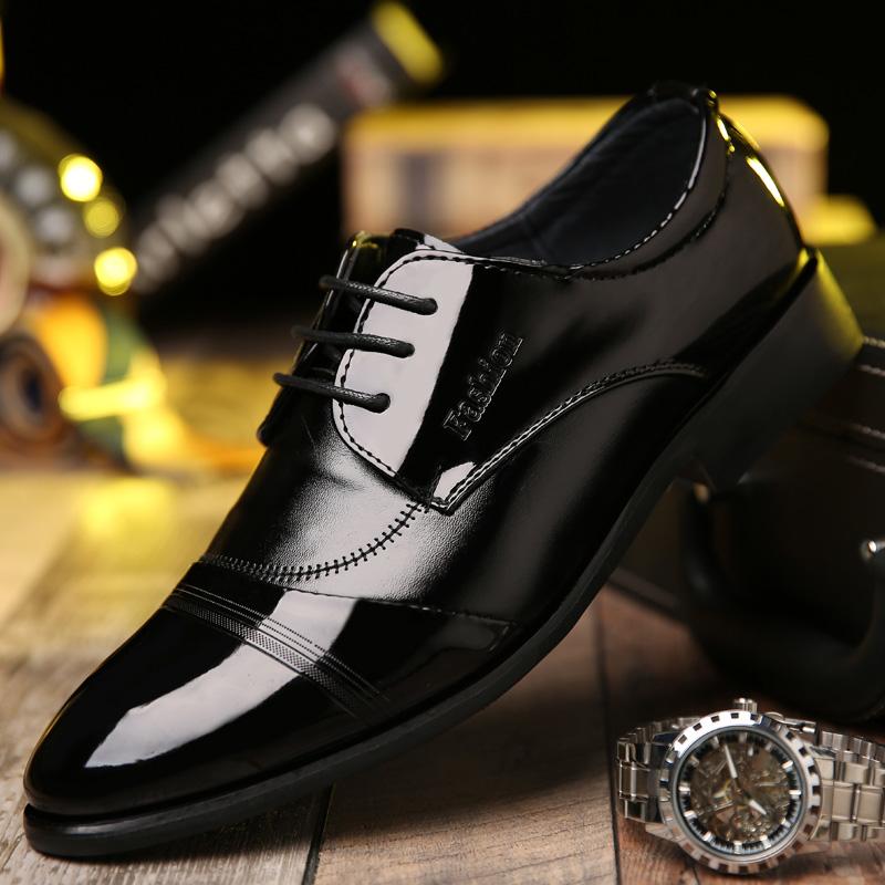 Formal Office PU Leather Black Shine Business Casual Shoes JZ-2385