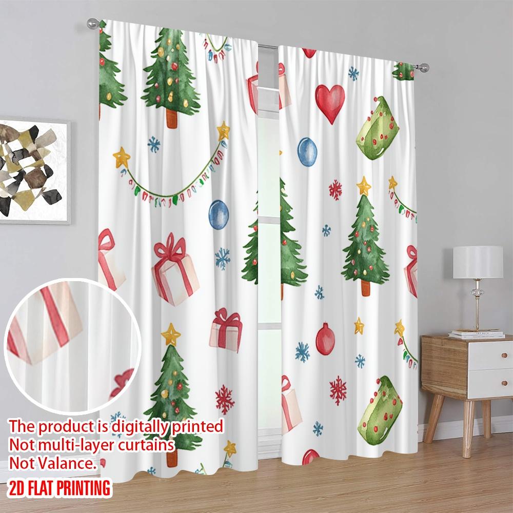 2 Stück, 2D-Flachdruck Vorhang Beliebter Weihnachtsbaum Geschenk Schneeflocke Girlande Polyesterstoff (ohne Stange) Geschenke Ldeal für