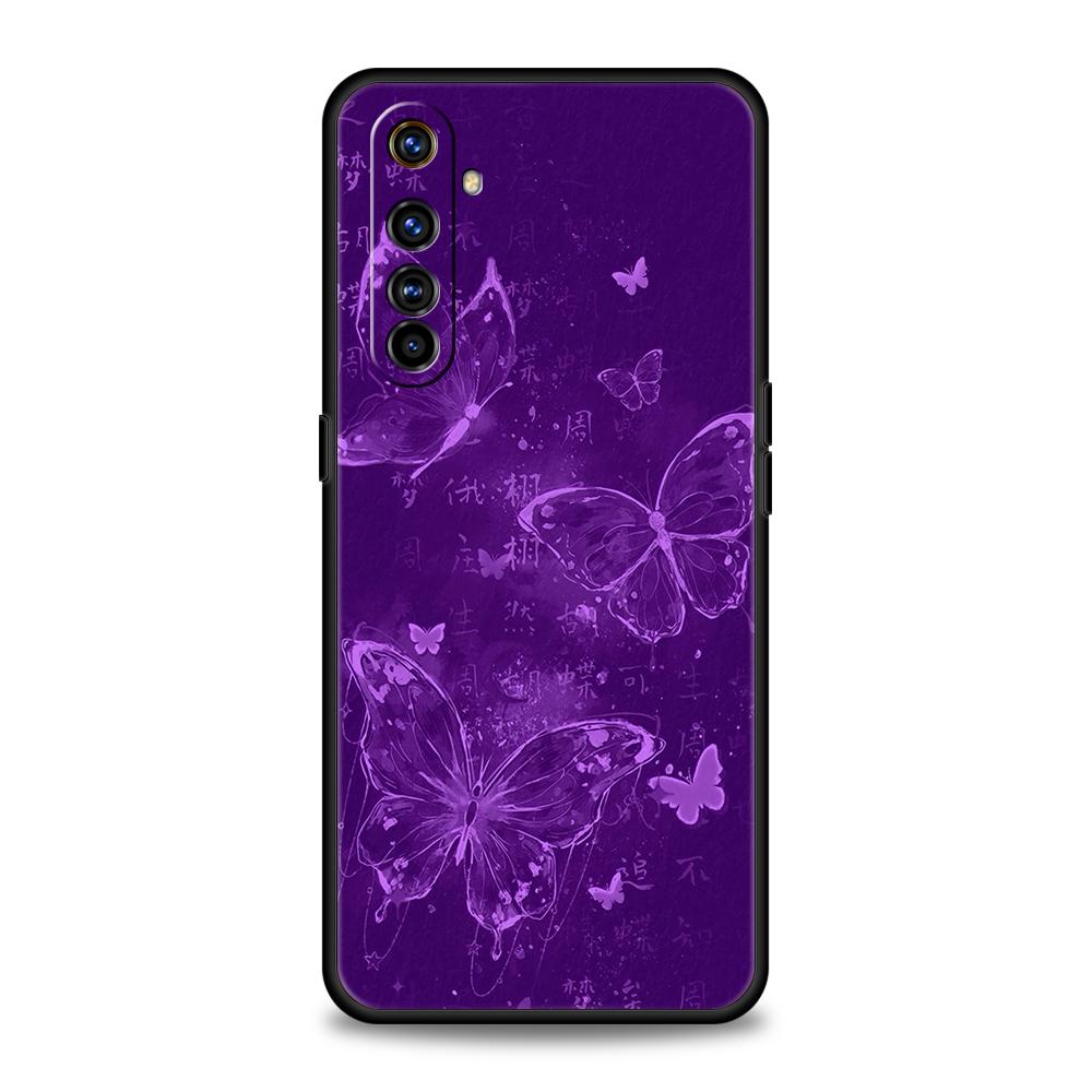 Weiches TPU für Realme 11 10 9 Pro Plus GT2 GT3 GT5 C21 C25 C35 C53 C55 C67 Pro 5G Stoßfeste Handyhülle Art Lila Schmetterling Capas