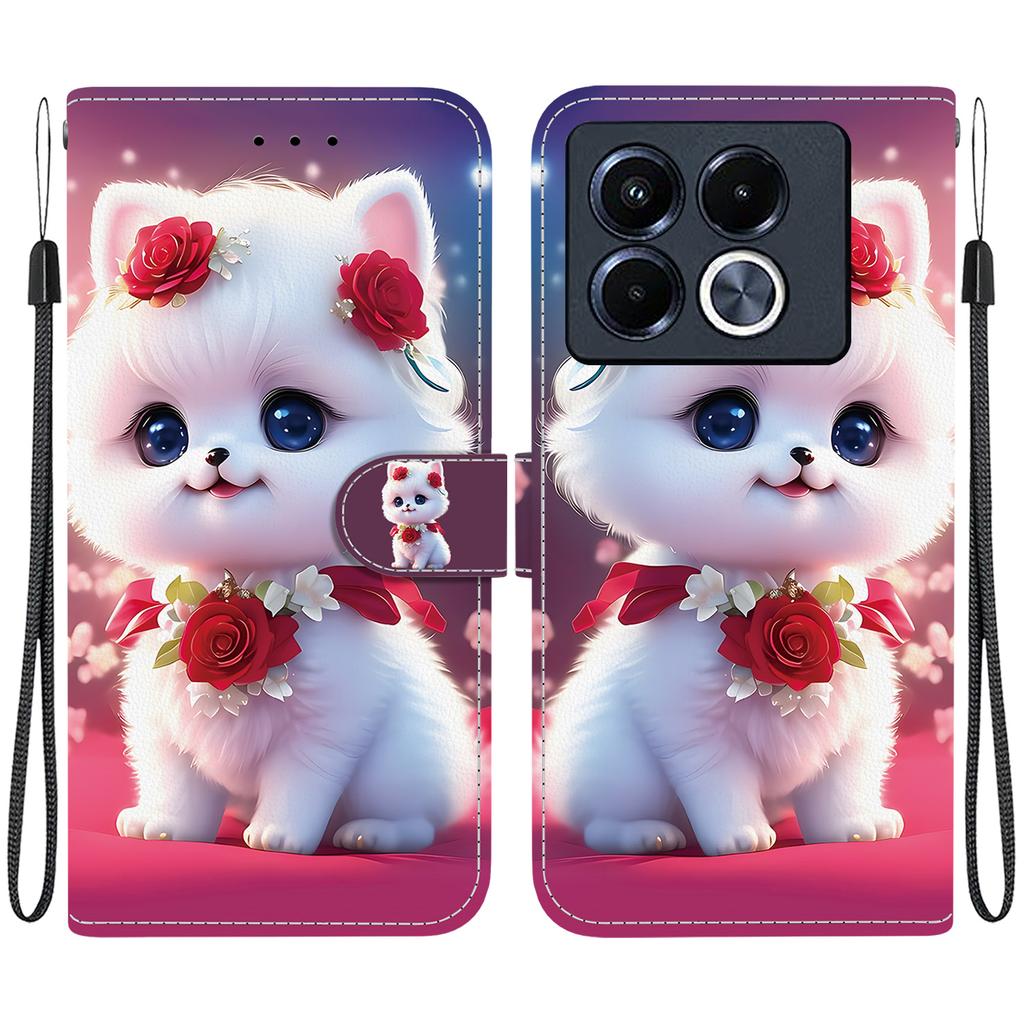 Handmade PU Leather Flip Case for Infinix Note 40 / Note 40 5G (X6853/X6852) Anti-Slip Shockproof Cover with Wrist Strap & Heart/Rose Cat Designs