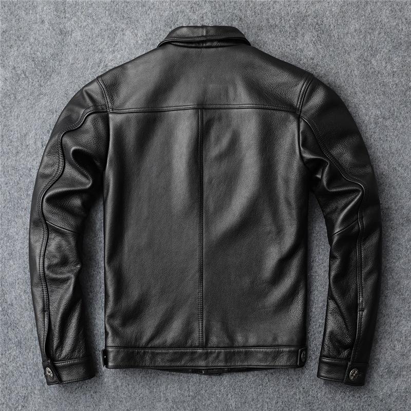 New Lapel Leather Jacket Men's Short Slim Leather Jacket Handsome Jacket