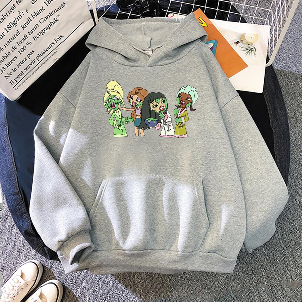 Letter Bratz Hoodies Women Casual Crewneck Sweatshirts Men Kpop Sportswear Fleece Warm Fleece Loose Hoody Green