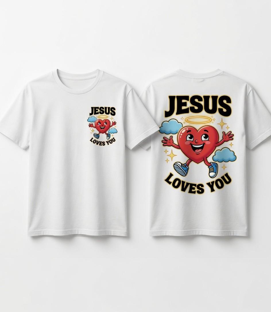 Jesus Loves You T-Shirt - Cute Heart Cartoon Christian Adult Tee Unisex T-Shirt M