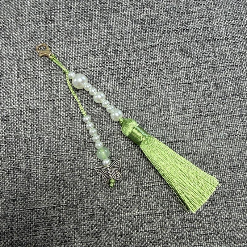 Faux Pearl Tassel Bag Charm With Retro Silver Butterfly Pendant Suitable For Handbags Backpacks Keys Hanfu Decoration