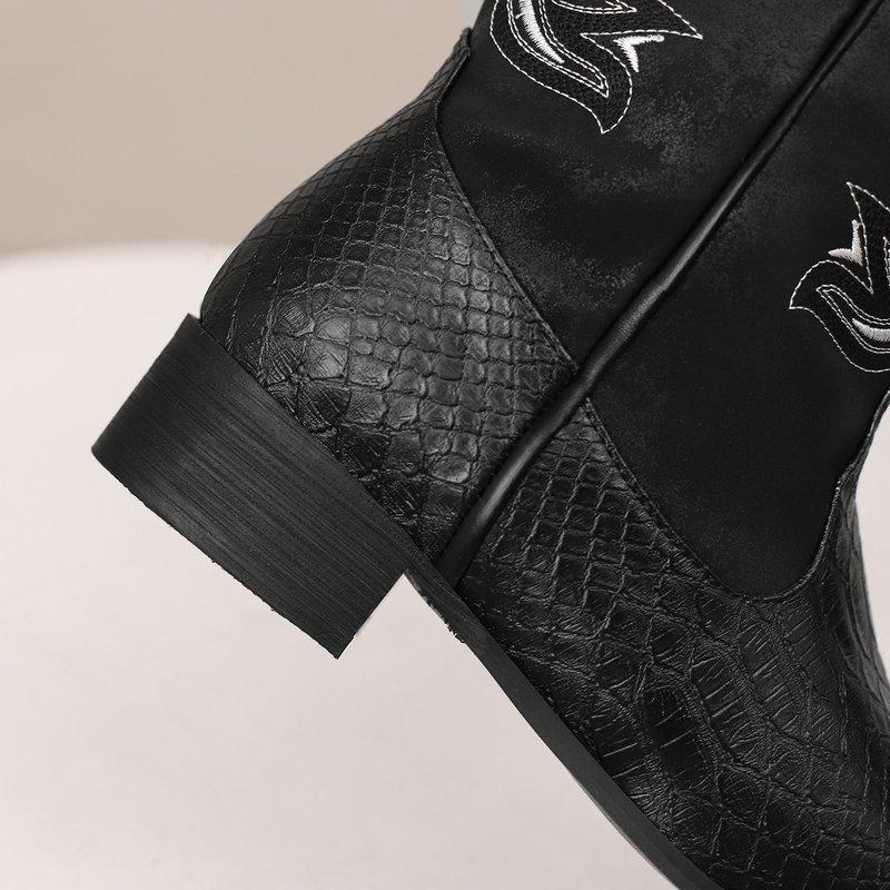 Cowgirls Embroider Western Boots Women's Cowboy Ankle Boots 2024 Autumn Winter New Chunky Comfy Square Toes Shoes Retro Leather