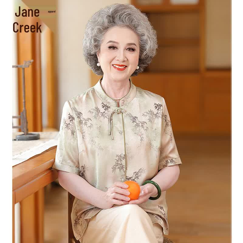 Jianxi Women s Chinese Style Floral Short-Sleeve Blouse XL