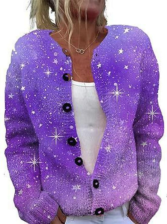 Round Neck Printed Cardigan Sweater HS11-921