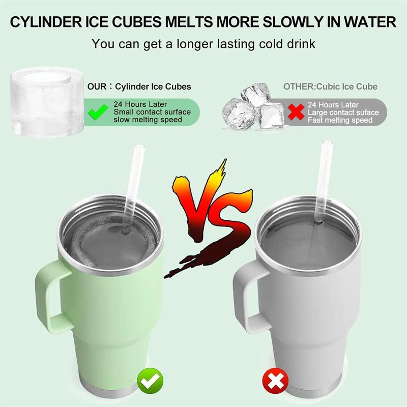 3-Grid Ice Cube Tray For Stanley 30/40 Oz Tumbler Cups Reusable Cylinder Silicone Ice Cube Molds With Lid For Drink Juice Coffee