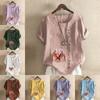 Women's Fashion Bird Print Short Sleeve T-shirt Loose Cotton Shirt Casual Loose Summer Blouse Tops Plus Size