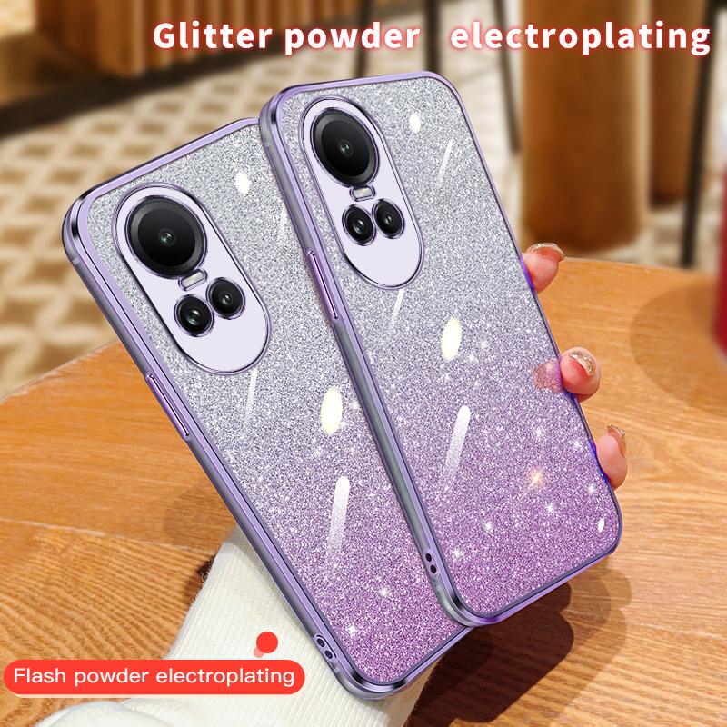KEYSION Luxury Plating Glitter Phone Case for OPPO Reno 10 Pro 5G Transparent Soft TPU Shockproof Back Cover for OPPO Reno10 5G
