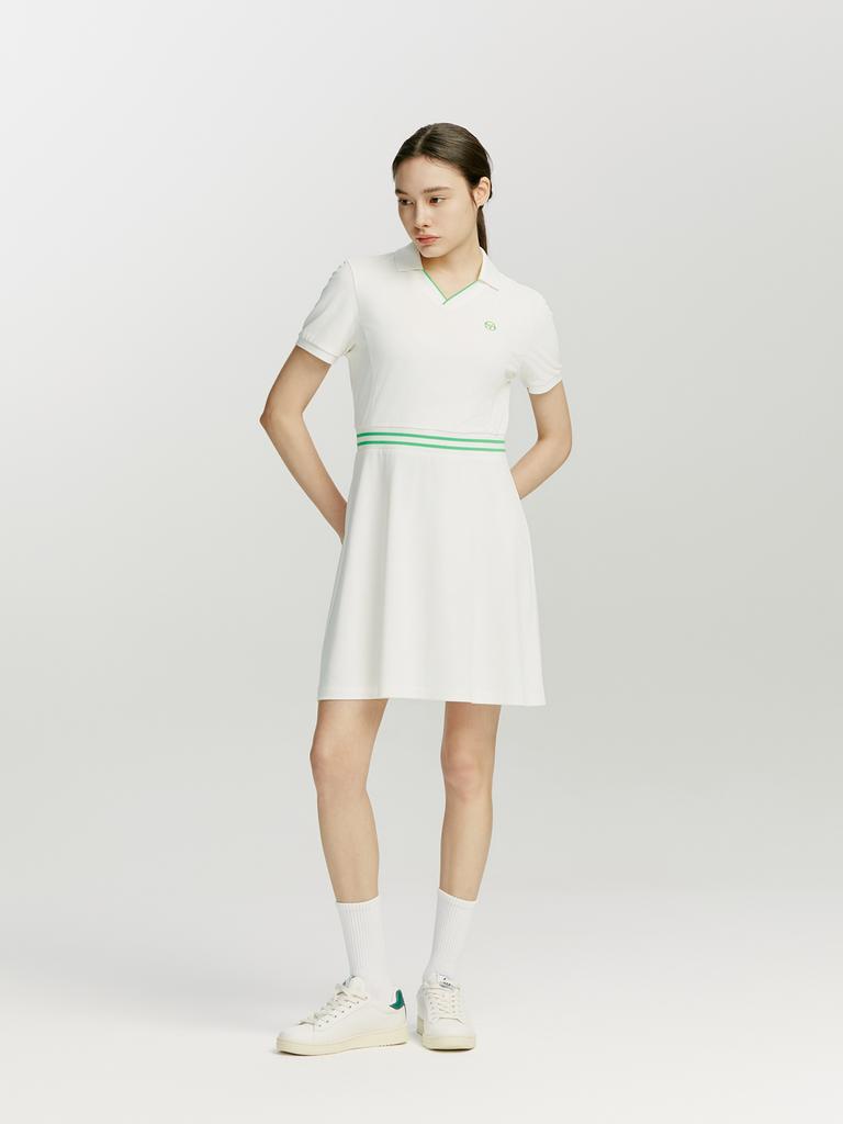 SERGIO TACCHINI W Essential Pique Collared V-Neck Short Sleeve Dress (White)