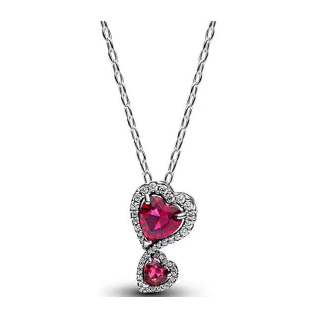 Elegant Heart-Shaped White Copper-Plated Silver Necklace for Women - Stitch's Noble Heart Clavicle Chain