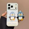 Cute Embroidered Penguin Bracket Apple 17promax Mobile Phone Case New iPhone16 Women's Autumn and Winter Drum Bag Anti-drop