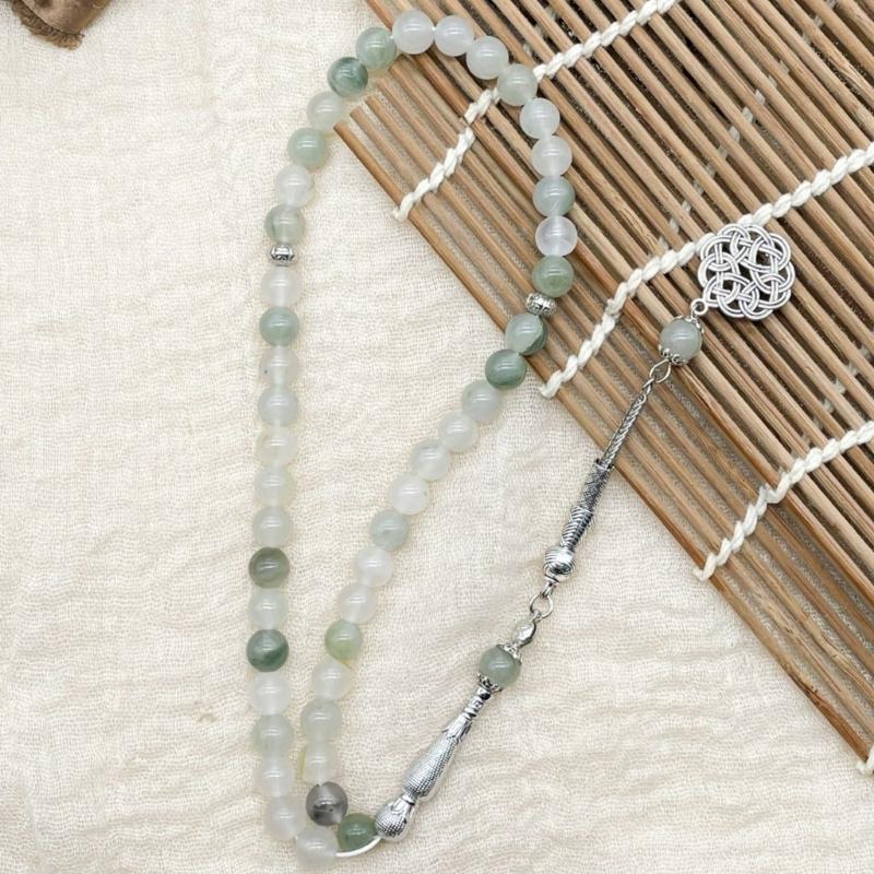 Handmade Glass Bead Bracelet With 45 Simulated Jades Beads Hui Cultural Pattern Portable Daily Jewelry