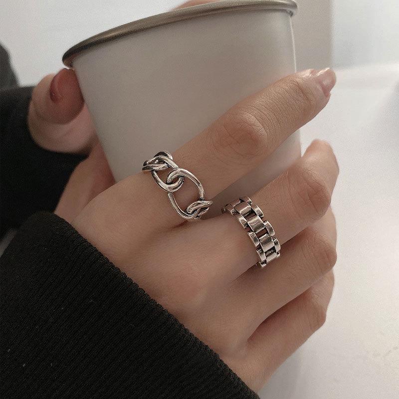 Korean S925 Retro Indifferent Style Women's Watch Strap Ring – Fashionable Open Index Finger Accessory