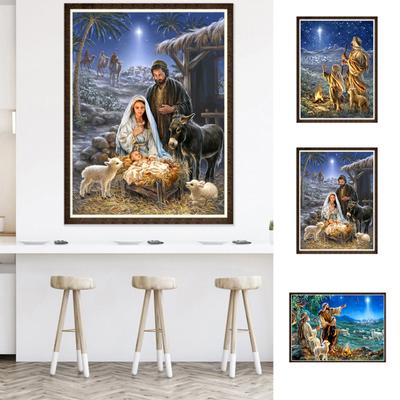 30x40cm Kerststal Jezus Kruissteek Handwerk DIY Mozaïek Volledig Ronde Diamantschilderij