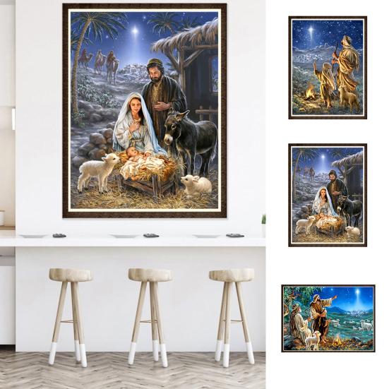 30x40cm Kerststal Jezus Kruissteek Handwerk DIY Mozaïek Volledig Ronde Diamantschilderij