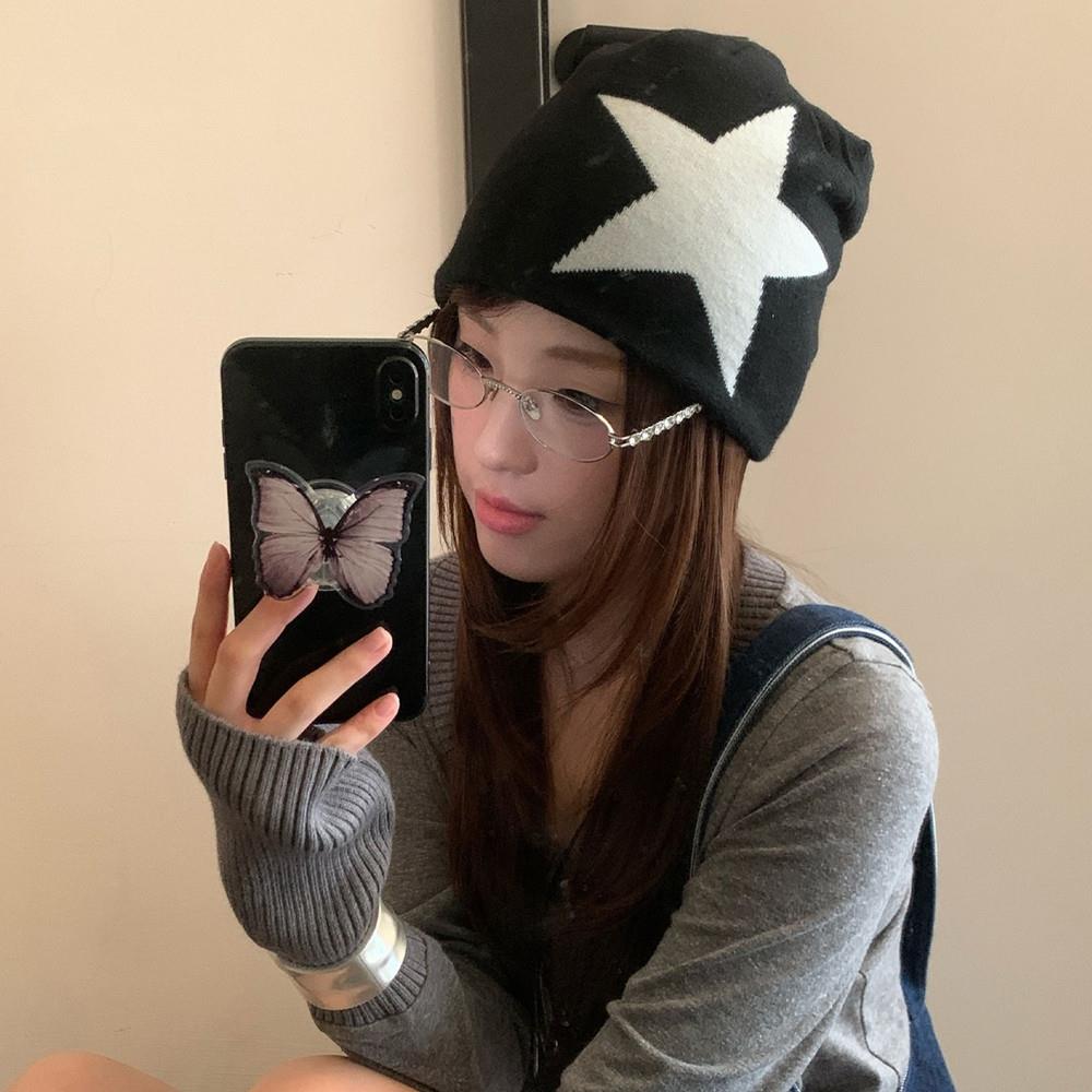 Winter Autumn Warm Knitted Beanies Women Men Y2K Star Pattern Hip Hop Hat Outdoor Cycling Warm Pullover Hat Cold Hat Streetwear